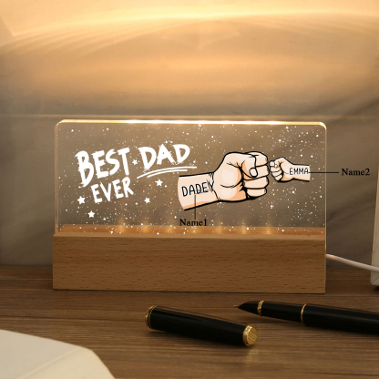 2 Names - Personalised Fist Bump Lamp - Best Dad Ever - Father's Day Gift for Dad