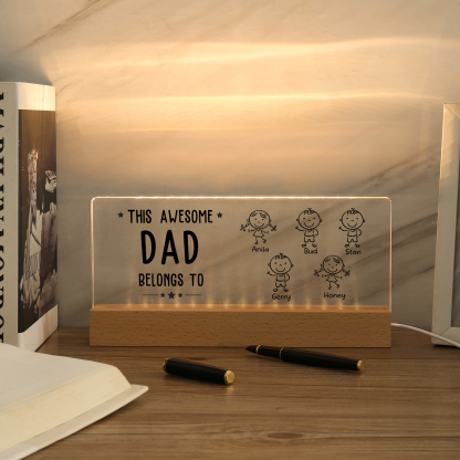 5 Names & Doll Gender - Personalised Lamp -This Awesome Dad  Belongs To - Father's Day Gift for Dad