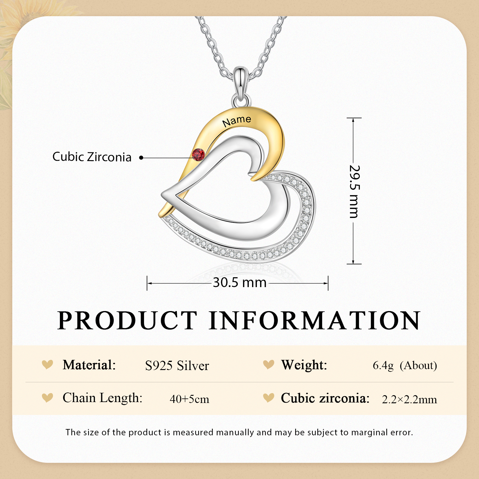 1 Name - Personalised Special Heart Necklace S925 Silver with Birthstone and Name Beautiful Gift for Her