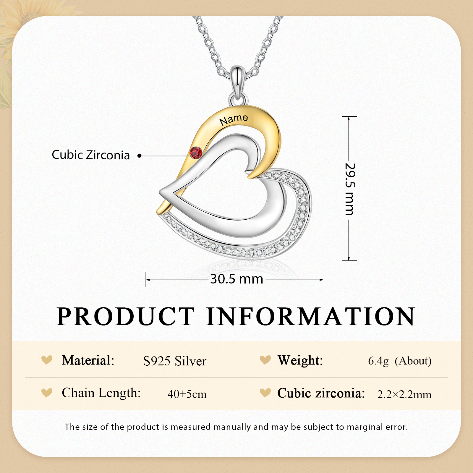 1 Name - Personalised Special Heart Necklace S925 Silver with Birthstone and Name Beautiful Gift for Her