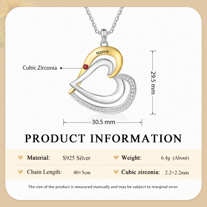 1 Name - Personalised Special Heart Necklace S925 Silver with Birthstone and Name Beautiful Gift for Her