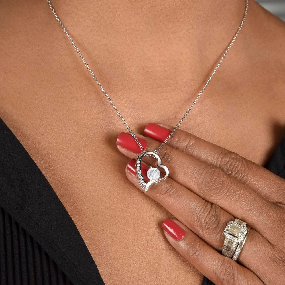Heart Shaped Women's Necklace with "To My Wife" Message - Mahogany Style Luxury Box with LED Spotlight, Valentine’s Day Gifts for Wife | Jessemade