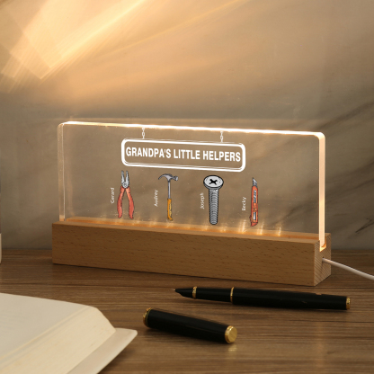 4 Names - Personalised Repair Tool Pattern Table Lamp Customized Text Father's Day Gift for Grandad/Dad