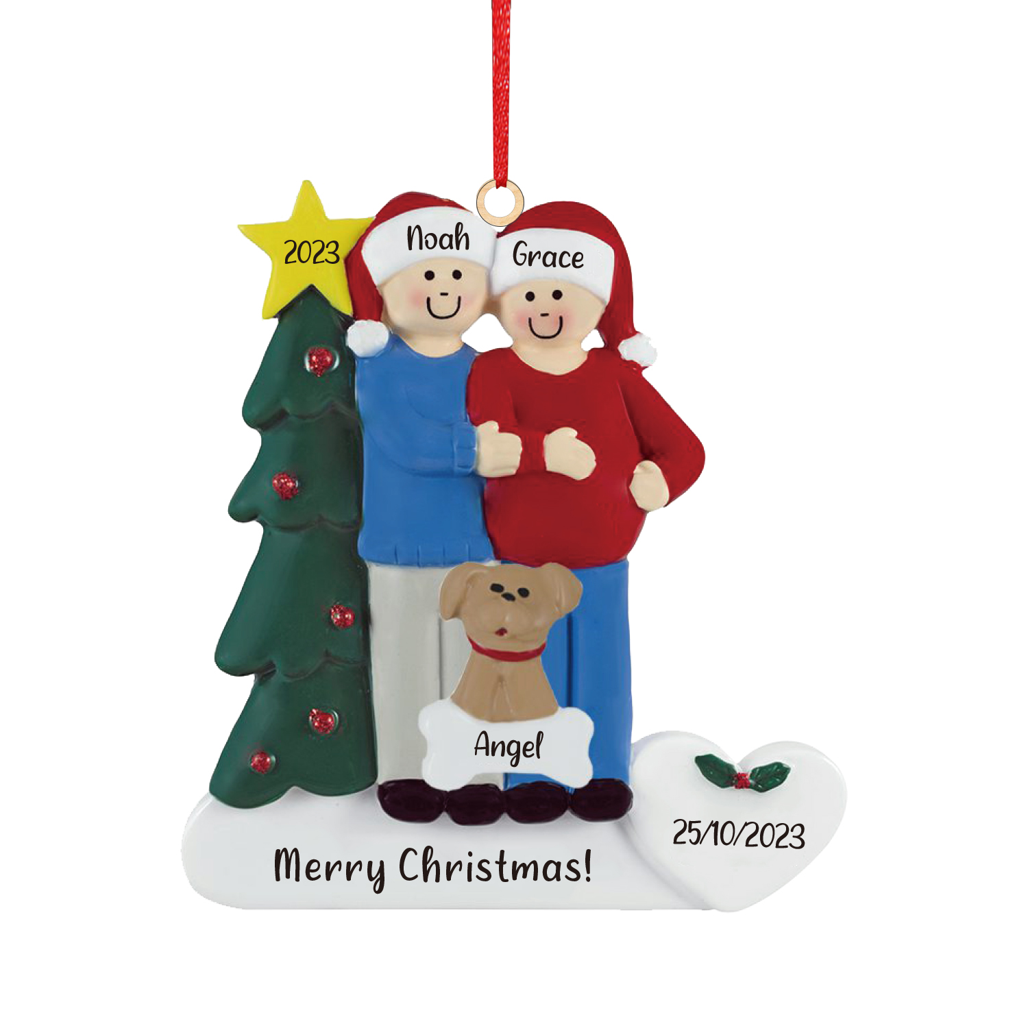 3 Names-Personalised Family Wooden Christmas Xmas Tree Decoration Ornament-Custom 3 Names And Dates Hanging Ornament Gifts For Family