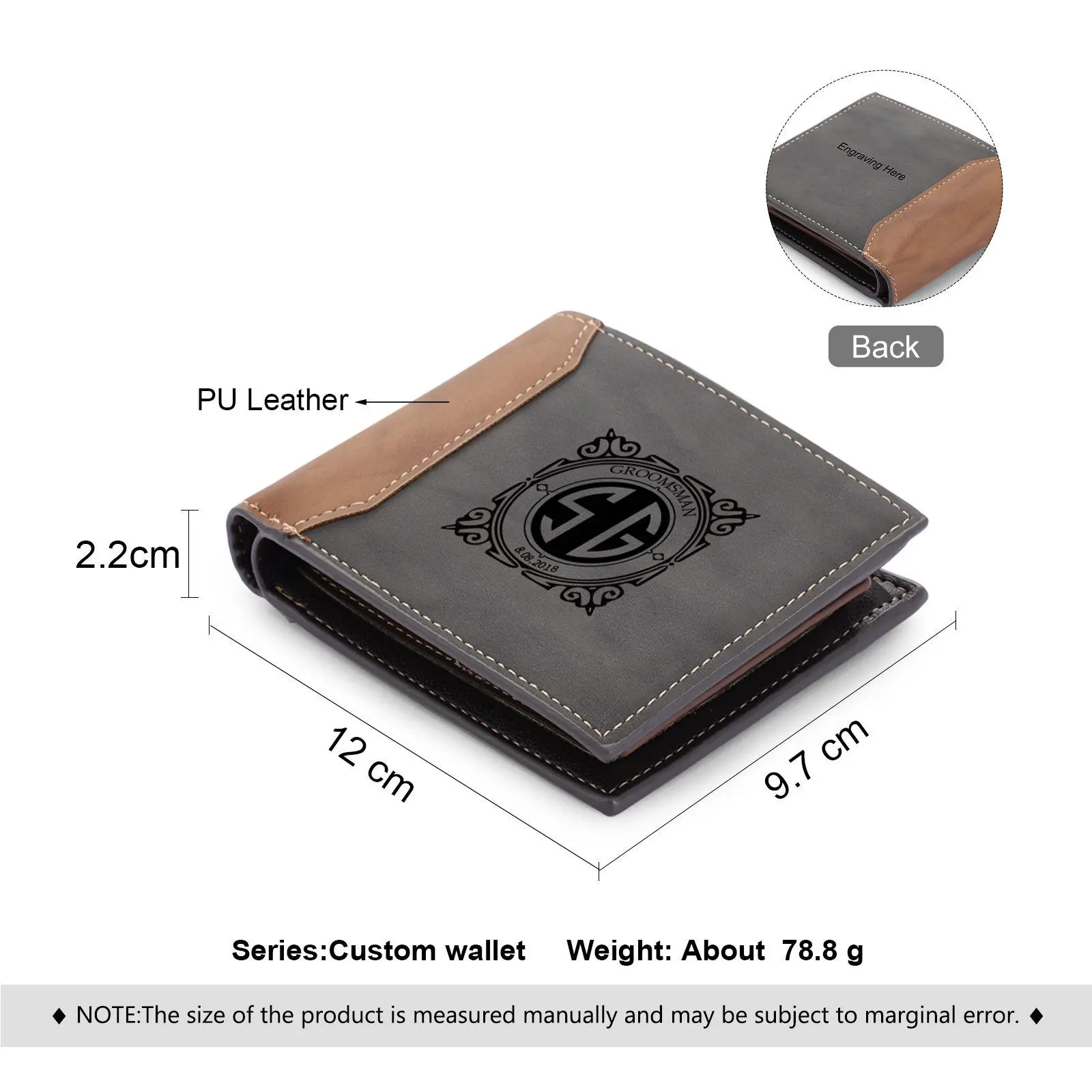 Personalised Leather Wallet Engraved Letter Short Wallet Custom Folding Wallet Gifts For Men