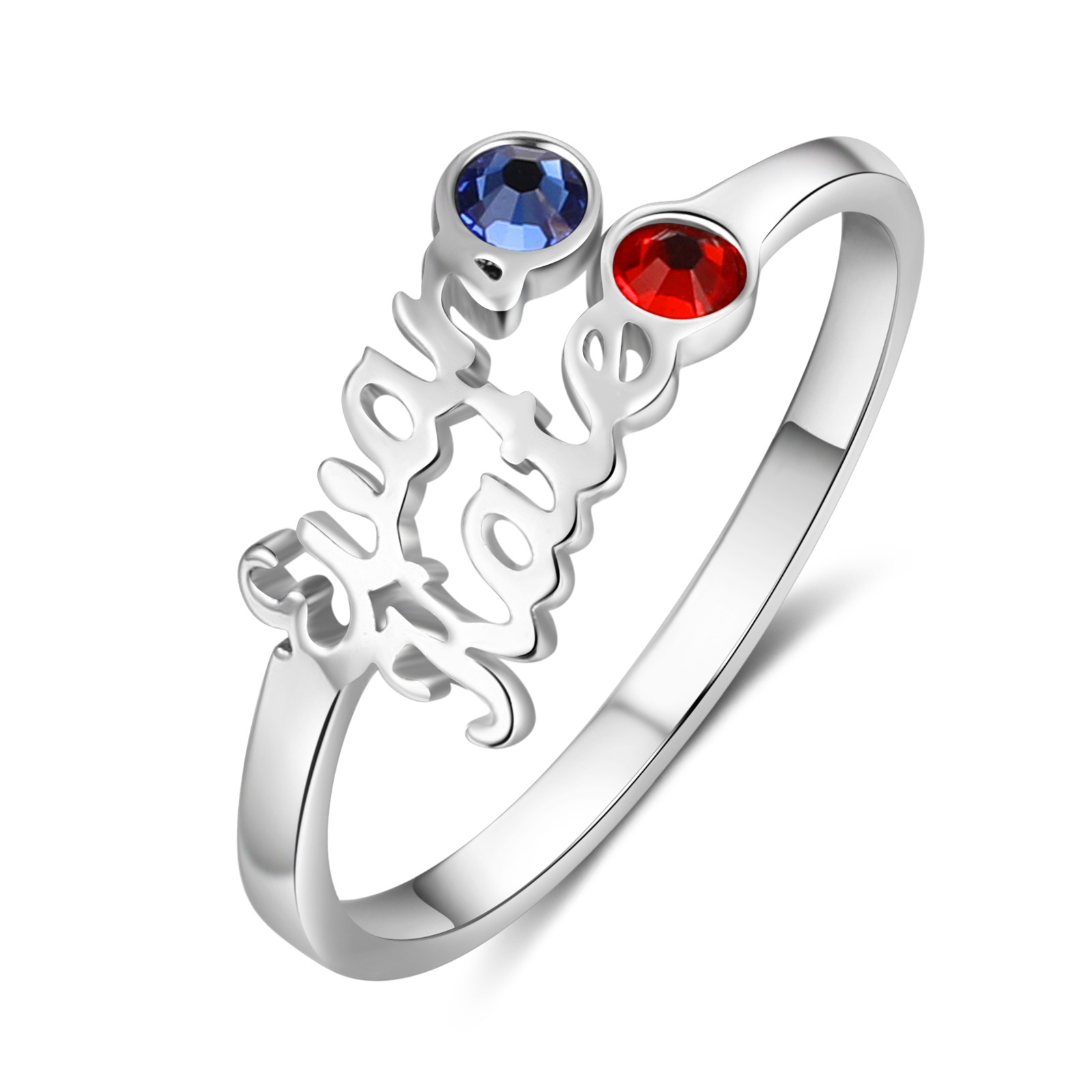 Personalised Birthstone Ring Custom 2 Names Ring Best Gift For Women