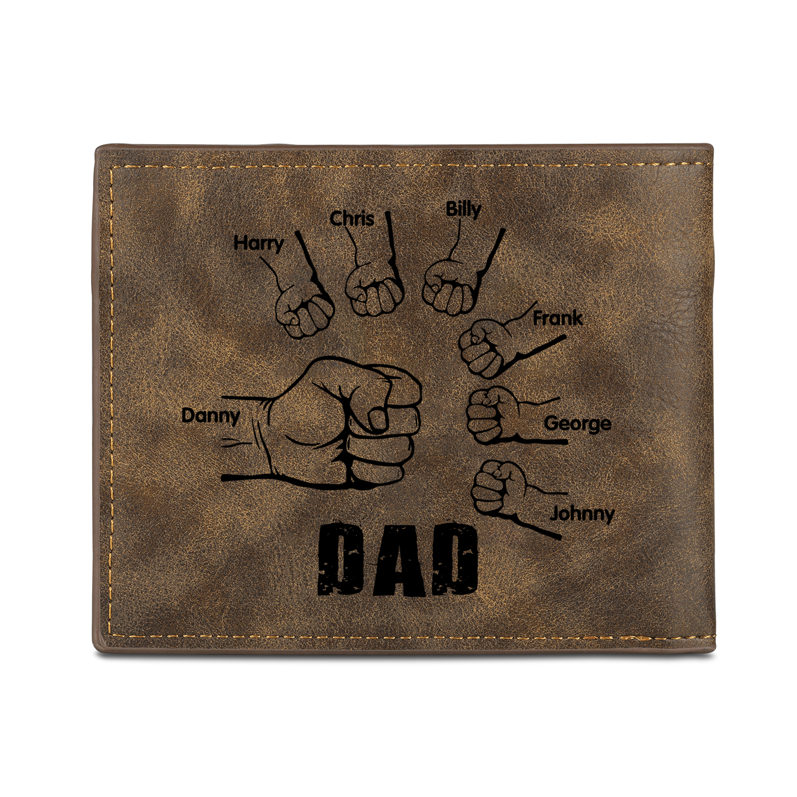 7 Names - Personalised Fist Bump Photo Custom Leather Men's  Wallet as a Father's Day Gift for Dad