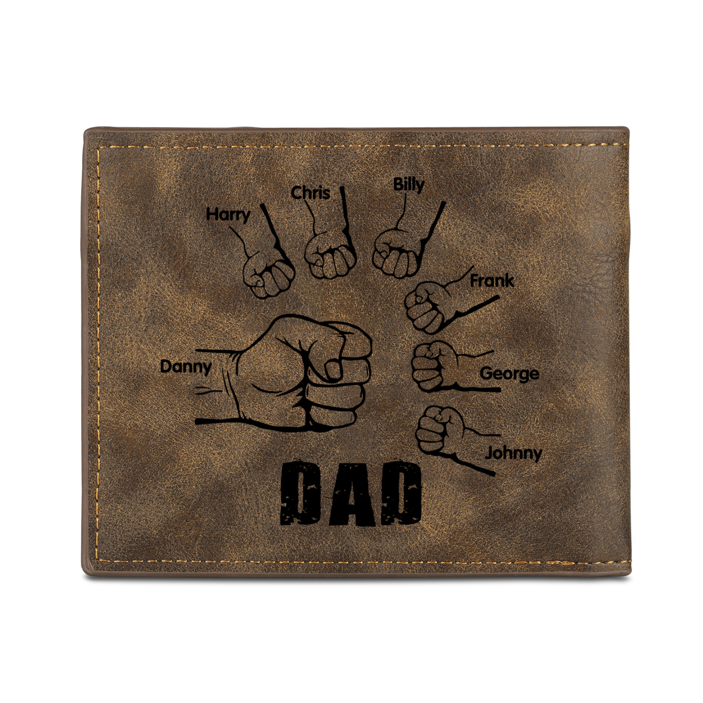 7 Names - Personalised Fist Bump Photo Custom Leather Men's  Wallet as a Father's Day Gift for Dad