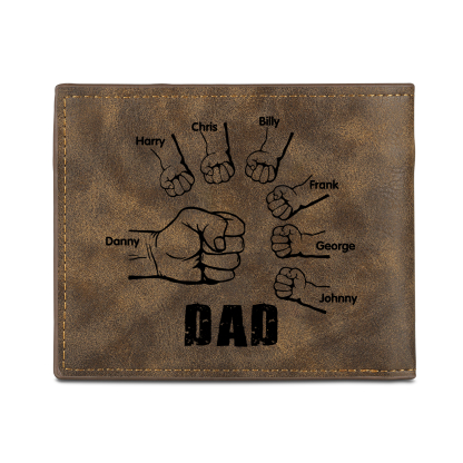 7 Names - Personalised Fist Bump Photo Custom Leather Men's  Wallet as a Father's Day Gift for Dad