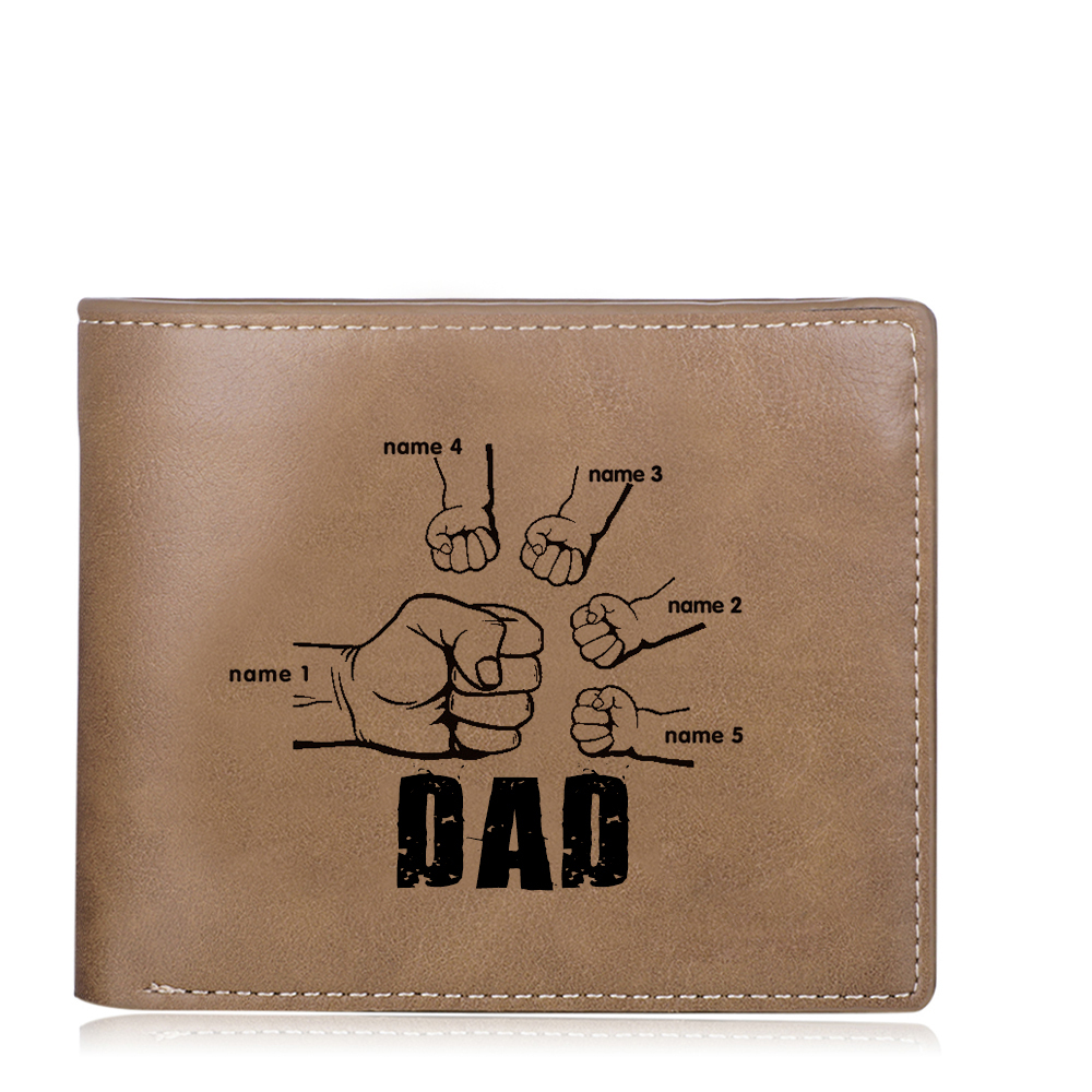 Personalised 5 Names Fist Bump Gift Set Custom Wallet & Keychain & Pen Gift Box Set Father’s Day Gift