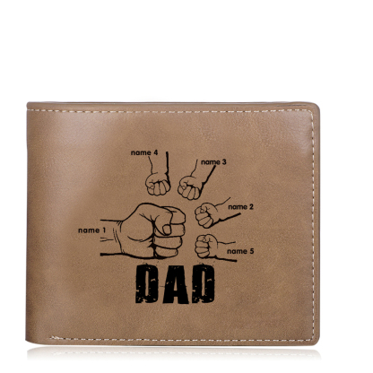 Personalised 5 Names Fist Bump Gift Set Custom Wallet & Keychain & Pen Gift Box Set Father’s Day Gift