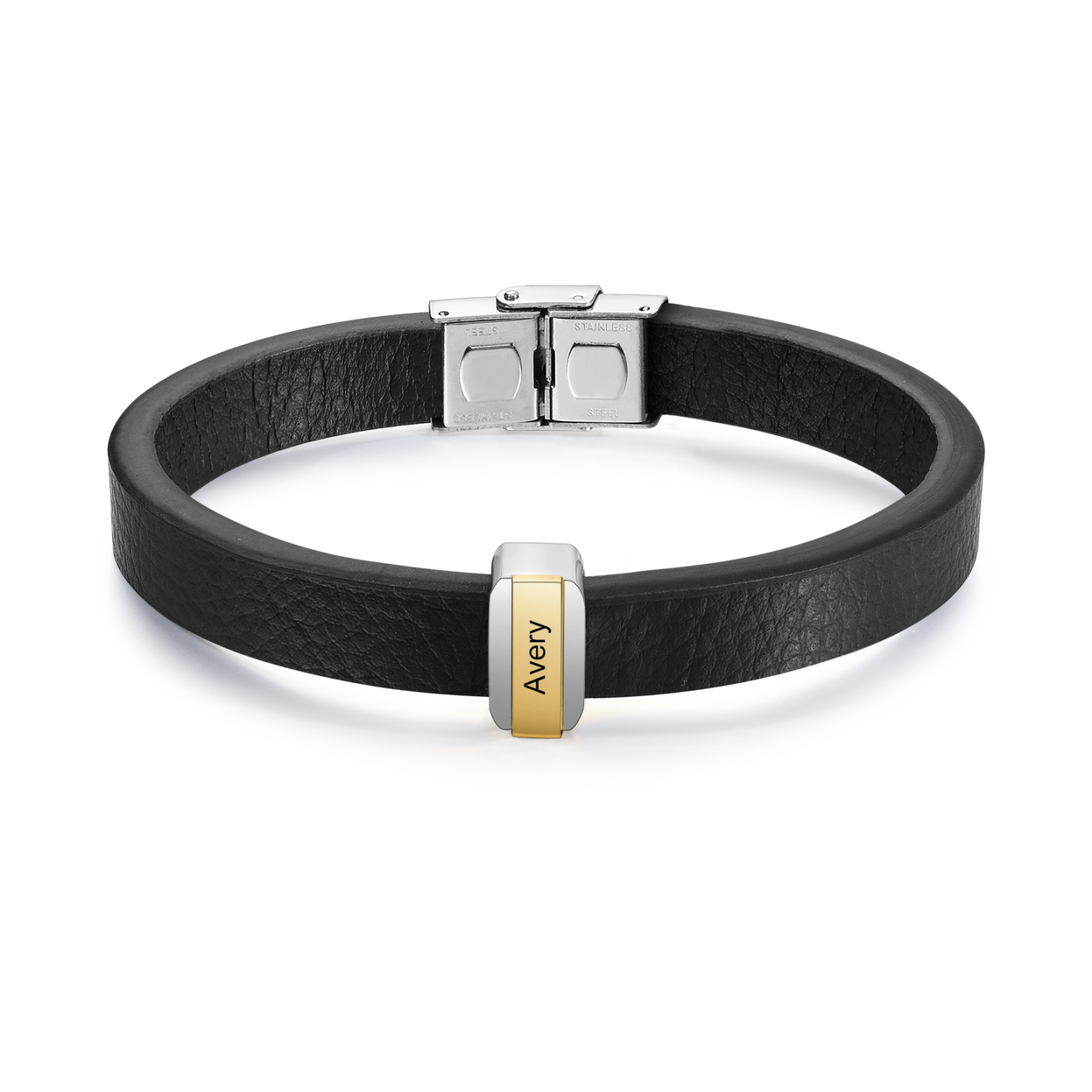 1 Name Personalised Stainless Steel Leather Bracelet Engraved Name Men's Bracelet Gift for Dad