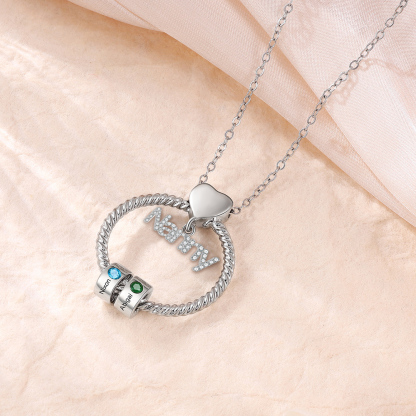 2 Names-Personalised Nanny Circle Necklace With 2 Birthstones Pendant Engraved Names Gift For Nanny