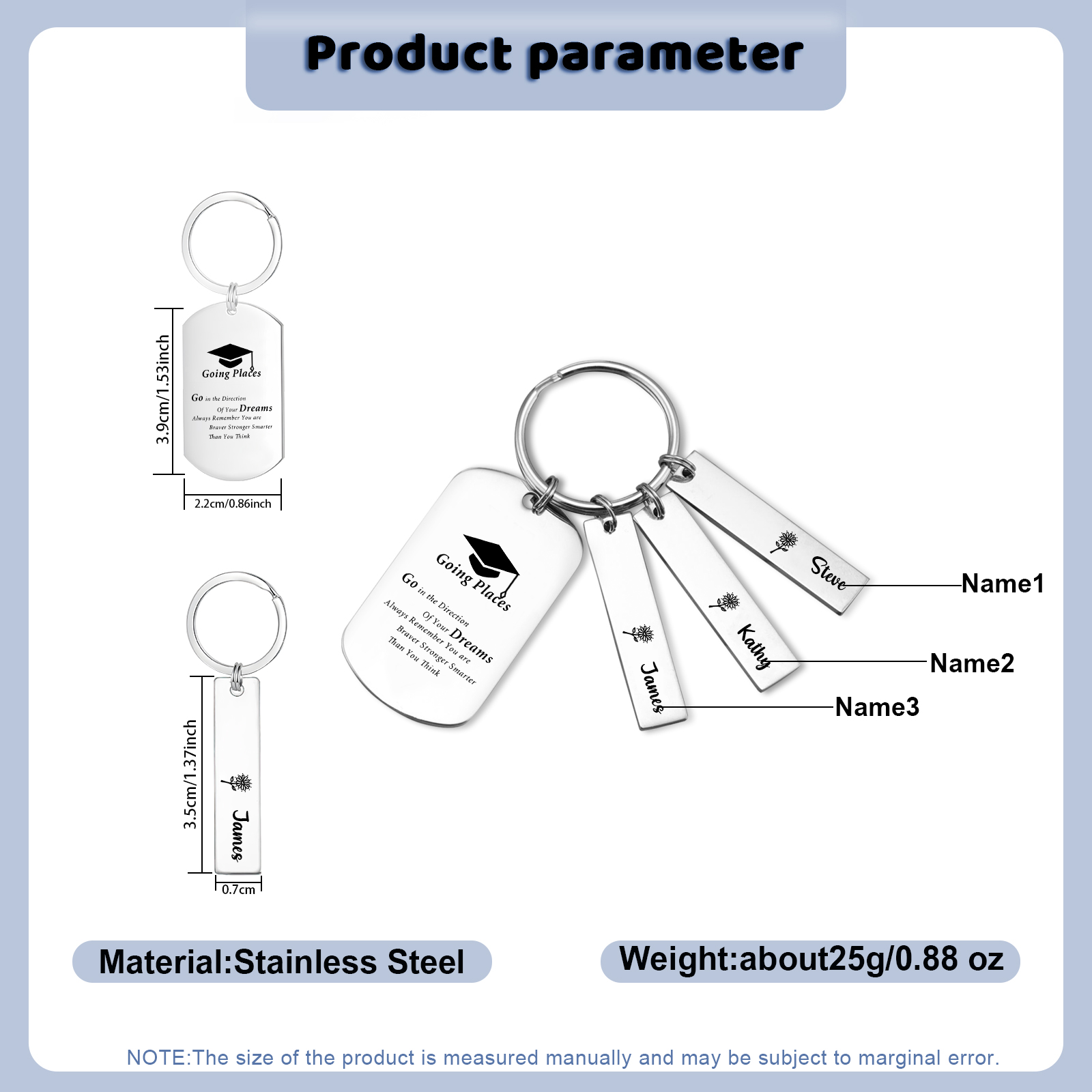 3 Names - Personalised Name Exquisite Graduation Keyring Gift For Her/Him