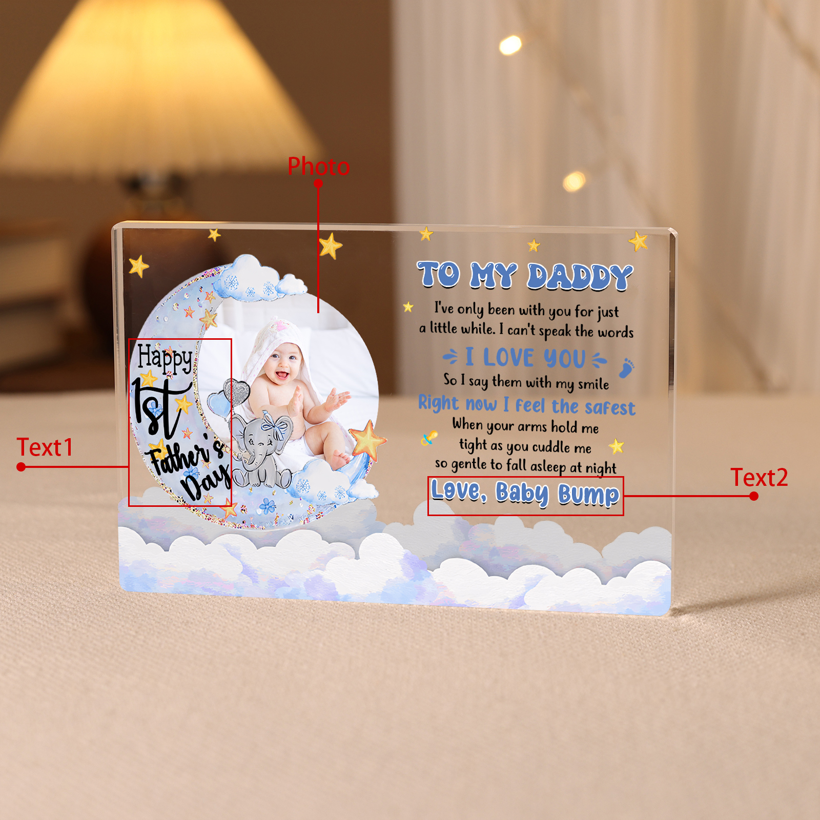 Personalised Customized Photo Warm Family Acrylic Keepsake Customized Text Acrylic Home Decoration Gift for Dad