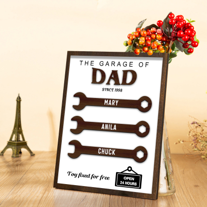 3 Names - Personalised Repair Tool Style Home Photo Frame Wooden Decor Father's Day Gift for Dad