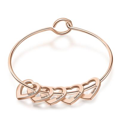Personalised 6 Names Kids Bracelet Custom Engraved Heart Shaped Charm 