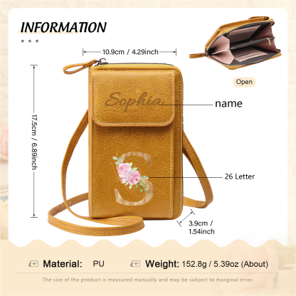 Custom Purse-Personalised Women's Leather Wallet Custom Letter & Name Mobile Phone Wallet Zipper Crossbody Bag