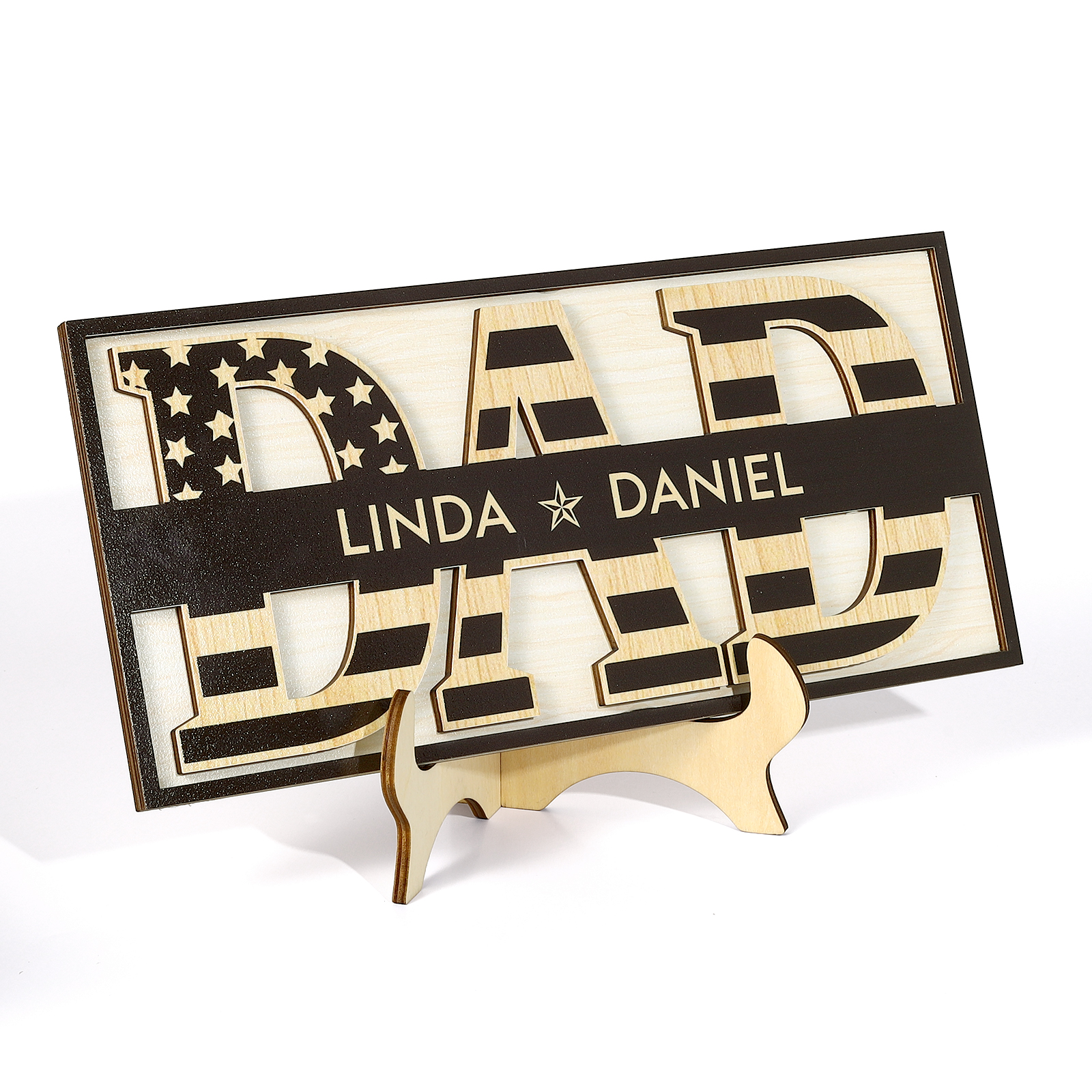 2 Names - Personalised Wood Ornament Engraved with Dad Text Support Customized Name Ornament Father's Day Gift for Dad