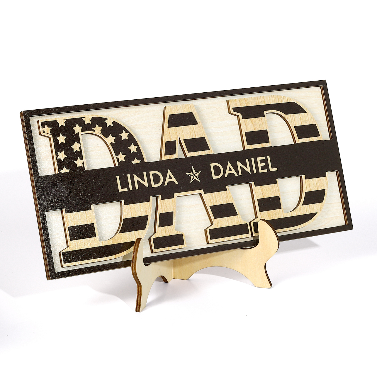 2 Names - Personalised Wood Ornament Engraved with Dad Text Support Customized Name Ornament Father's Day Gift for Dad