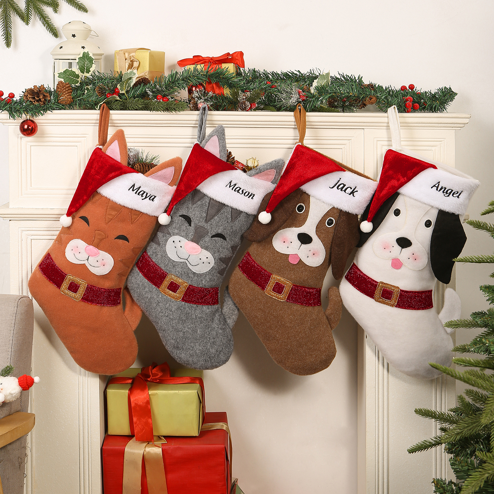 Personalised Pet Felt Christmas Stocking Santa Hat