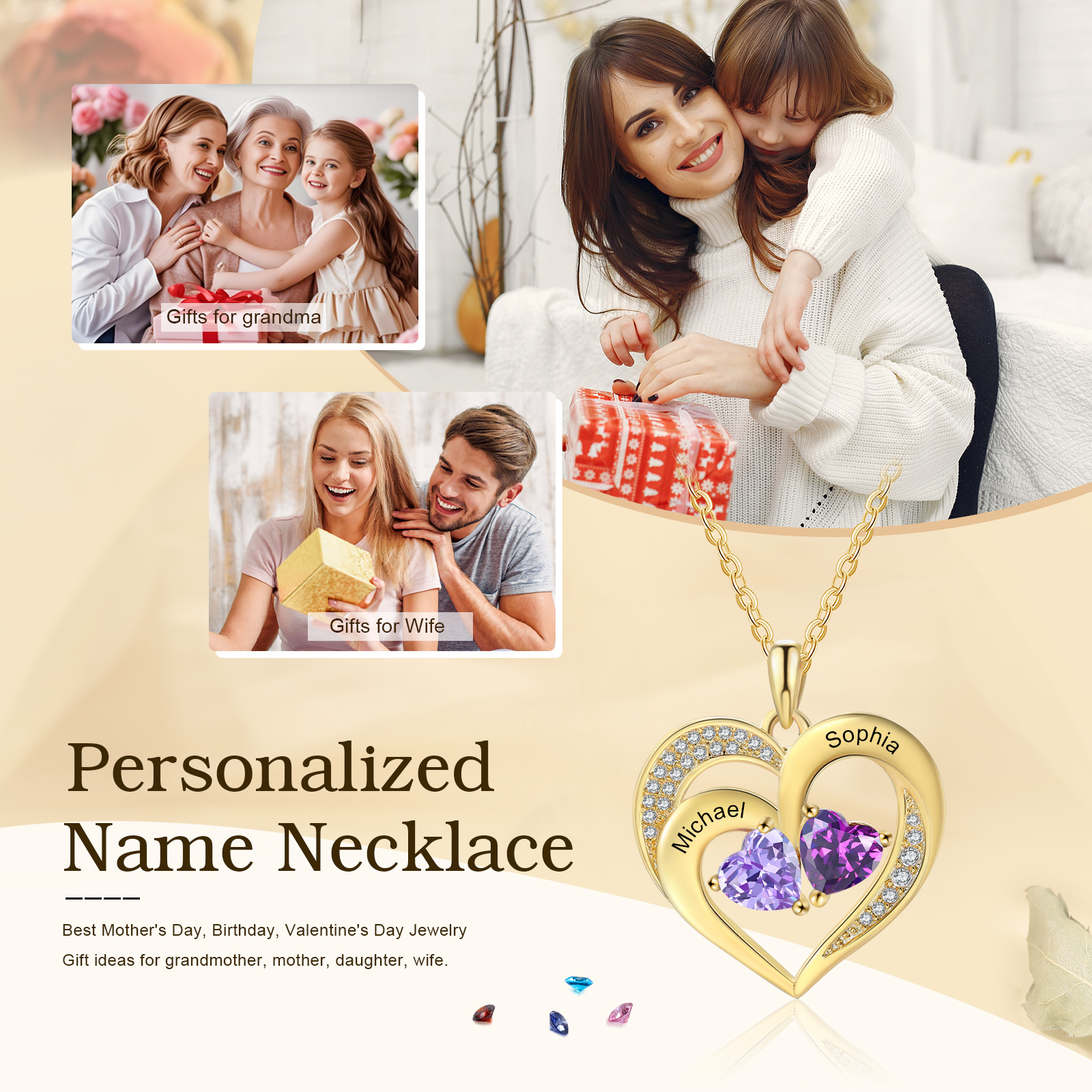 Personalised S925 Heart Necklace with 1-5 Names