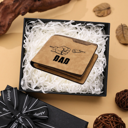 2 Names - Personalized Leather Men's Wallet Custom Photo Fist Fold Wallet With Gift Box for Dad