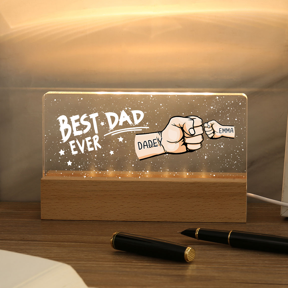 2 Names - Personalised Fist Bump Lamp - Best Dad Ever - Father's Day Gift for Dad