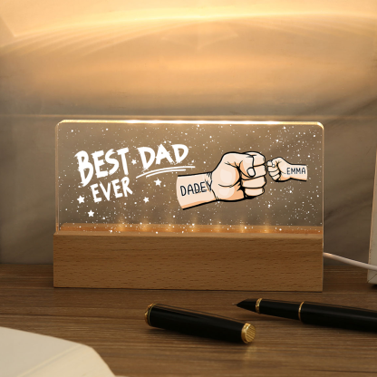 2 Names - Personalised Fist Bump Lamp - Best Dad Ever - Father's Day Gift for Dad