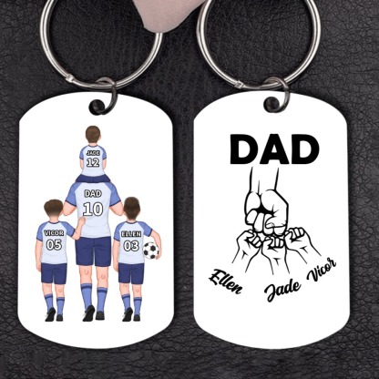 1-3 Names-Personalised Dad's Football Team Fist Keychain Custom Names Gift For Dad/Grandad