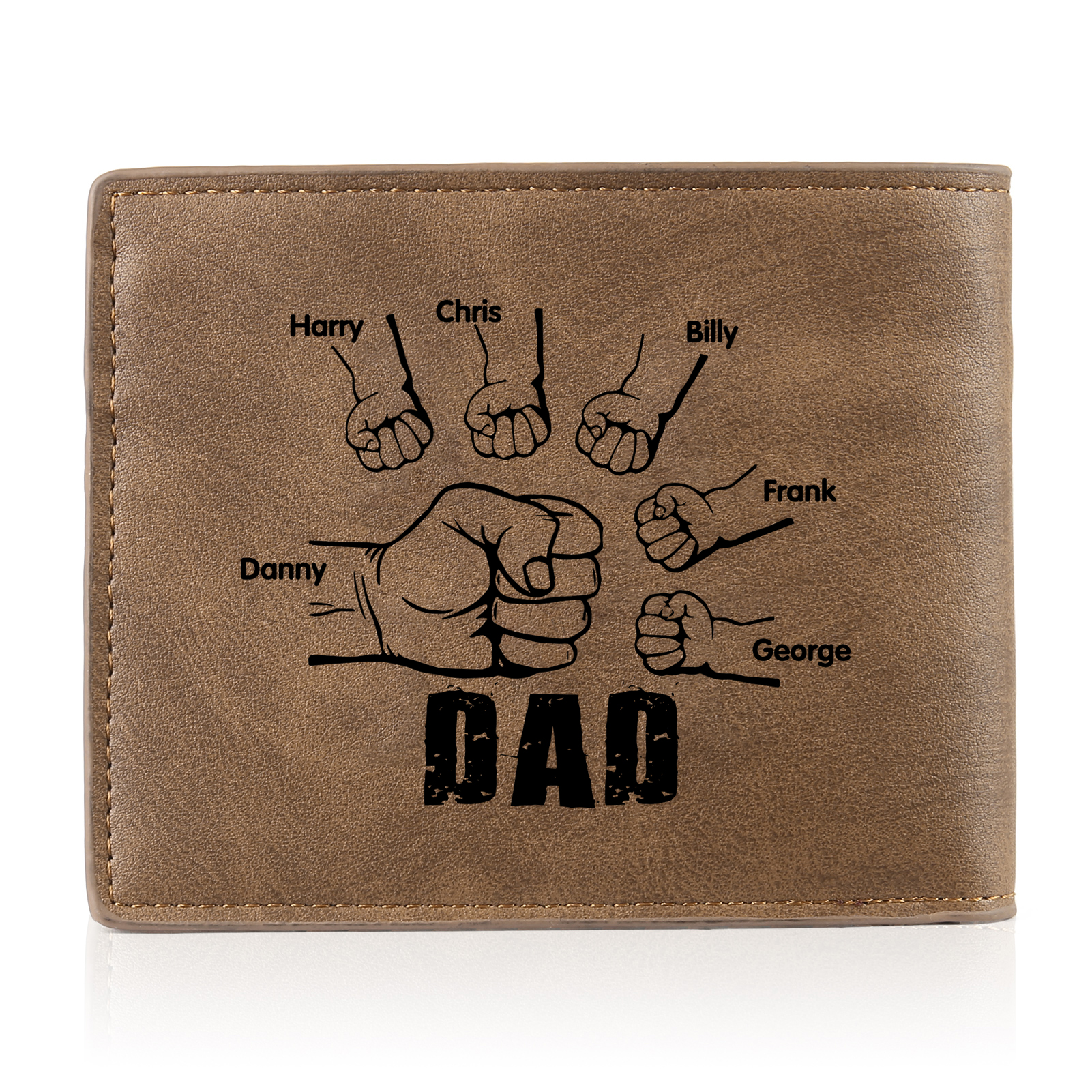 6 Names - Personalised Photo Custom Leather Men's Folding Wallet as a Father's Day Gift for Dad