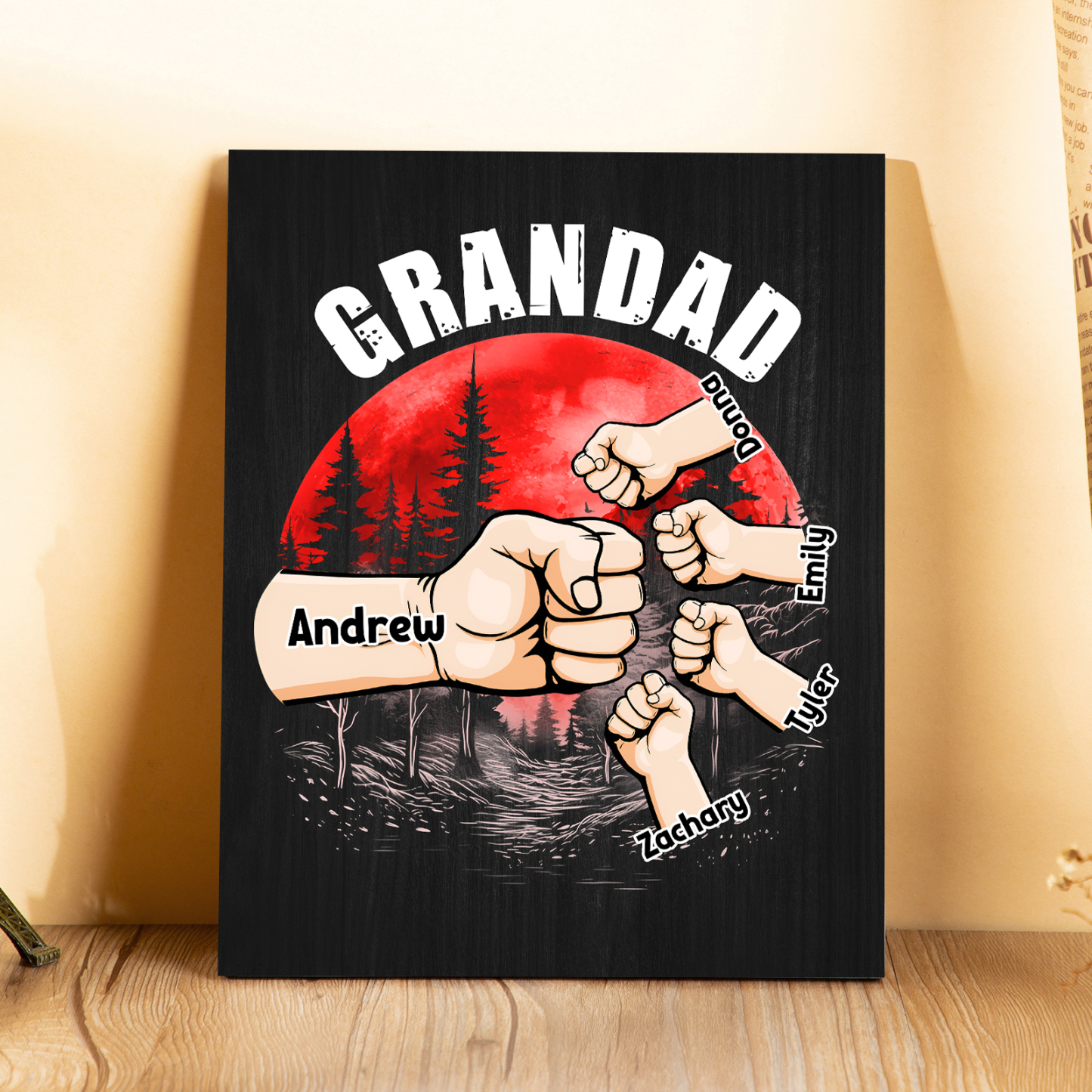 5 Names - Personalised Wooden Ornament Fist Bump Red Forest Style Engraved Name and Text Ornament for Dad