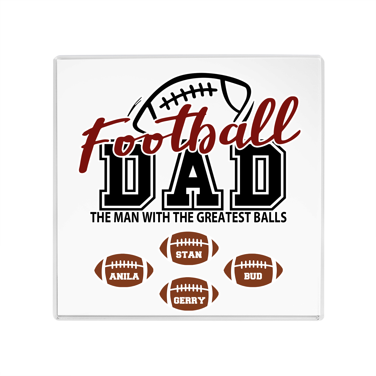 4 Names - Personalised Football Acrylic Keepsake Customized Name Acrylic Plaque Decoration Father's Day Gift for Dad