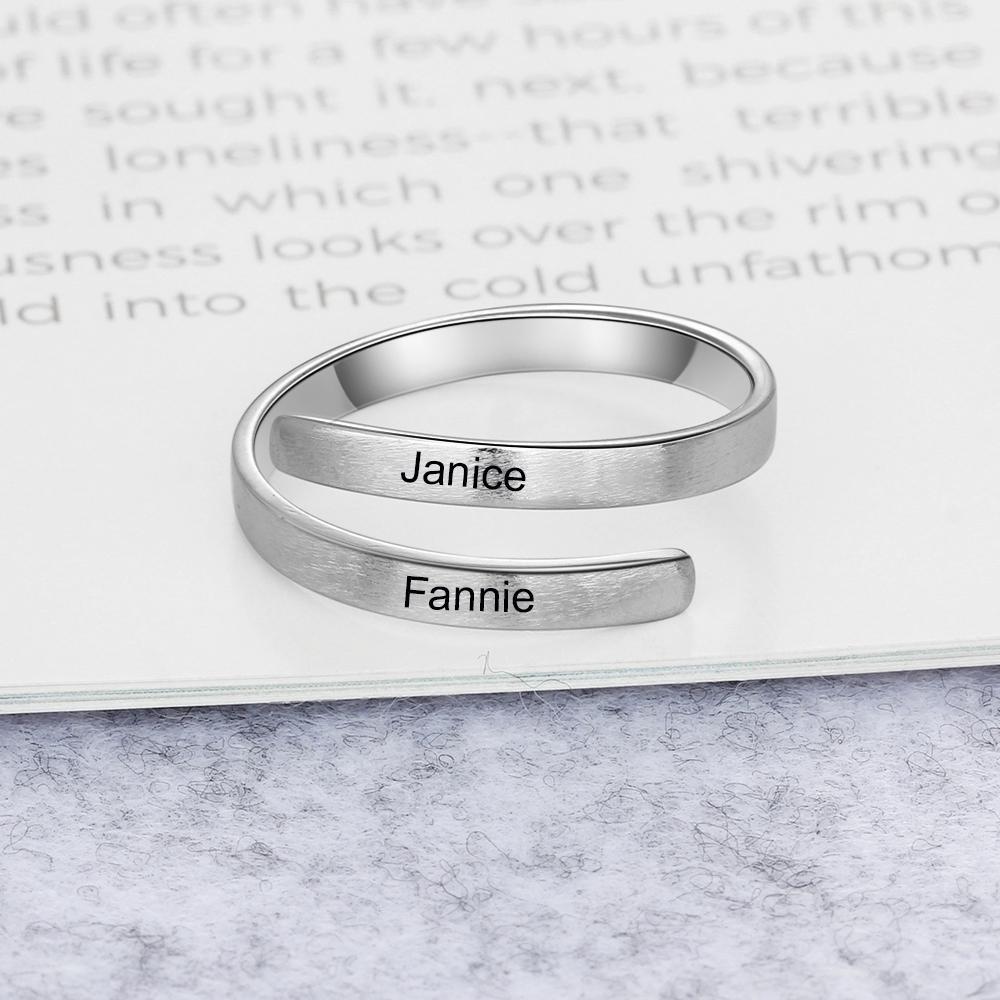 Personalised Name Rings Engraved 2 Names Adjustable Ring Gift for Her