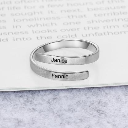 Personalised Name Rings Engraved 2 Names Adjustable Ring Gift for Her
