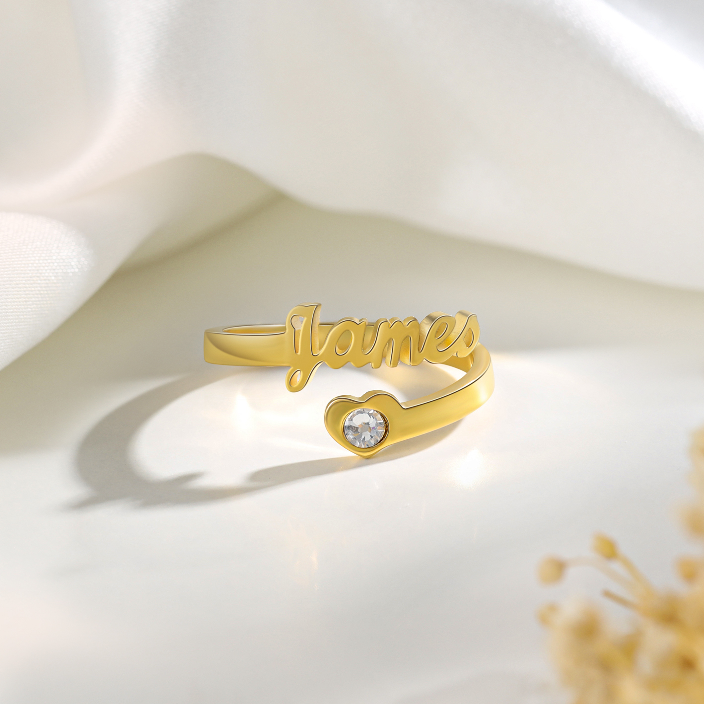 Personalised Heart Ring With Birthstone Custom 1 Name Ring Gifts For Her