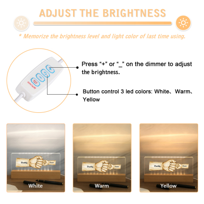 2 Names - Personalised Fist Bump Pattern Table Lamp Customized Text Father's Day Gift for Dad