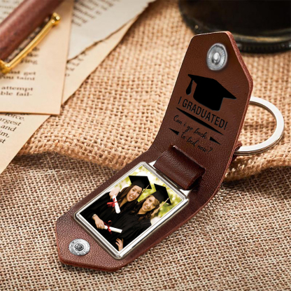 2024 Graduation Gifts - Personalised Name Flip Leather Keyring Customized Photo Keyring Gift for Her/Him