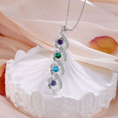 4 Names-Personalised Hearts Necklace Custom Birthstone Necklace Gifts for Her