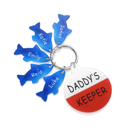 5 Names - Personalised Fish Keyring with Custom Text and Name Father's Day Gift for Dad
