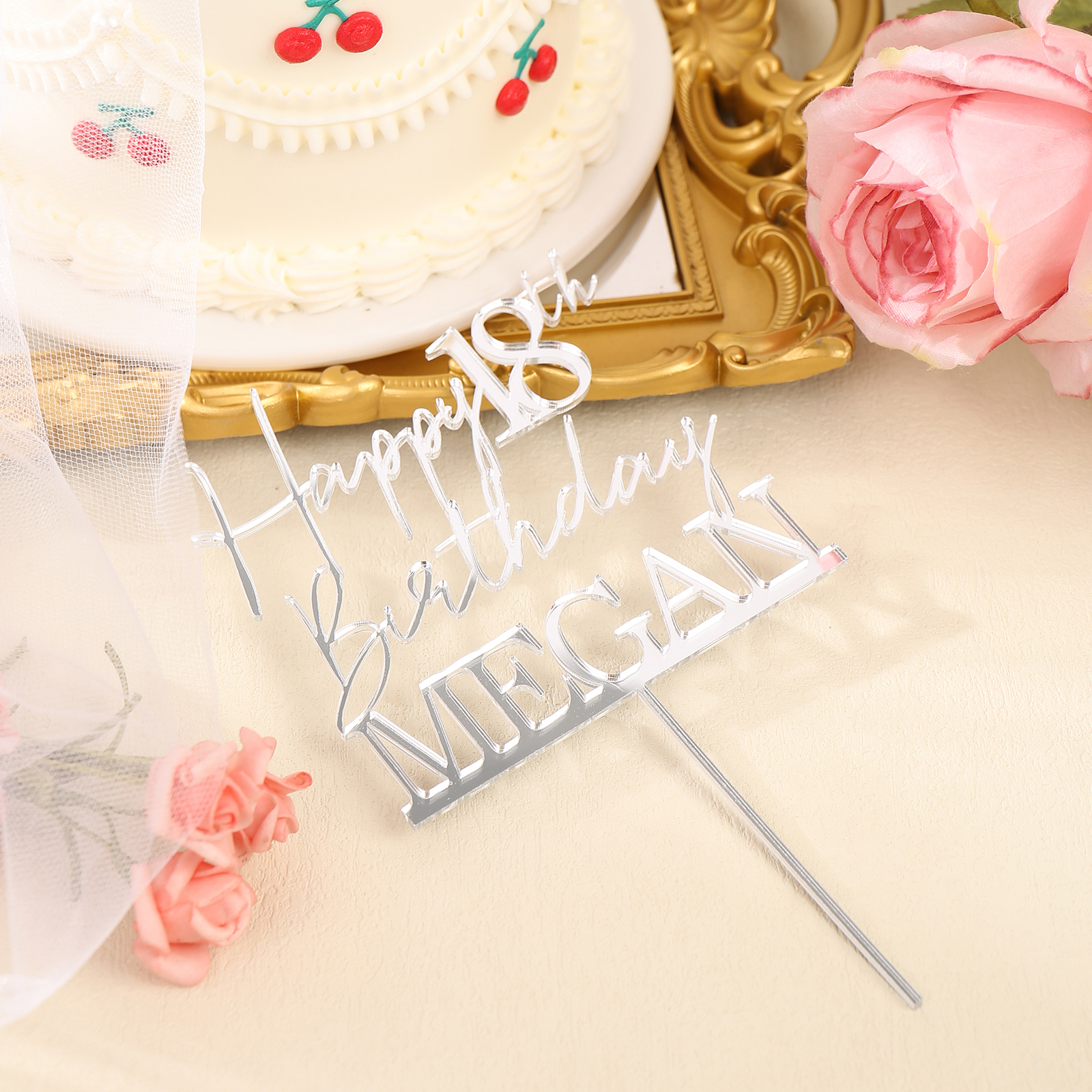 Personalized Custom Text And Name - Happy 18th Birthday Cake Topper For Birthday