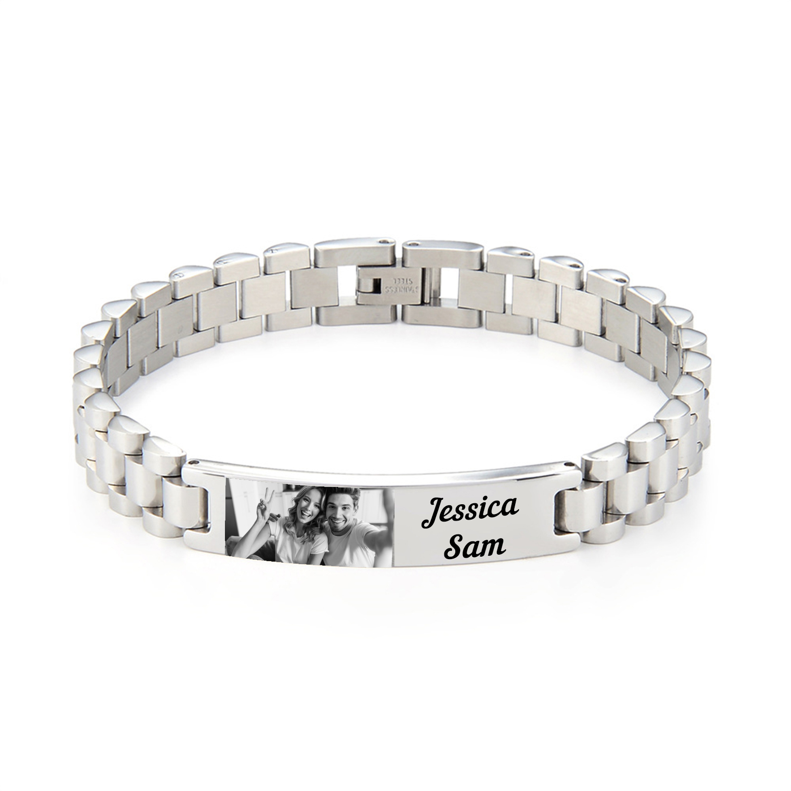 Personalised Photo Bracelet Custom Initial ID Bar Men's Bracelet Bangle Gifts For Him