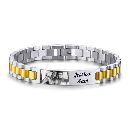 Personalised Photo Bracelet Custom Initial ID Bar Men's Bracelet Bangle Gifts For Him
