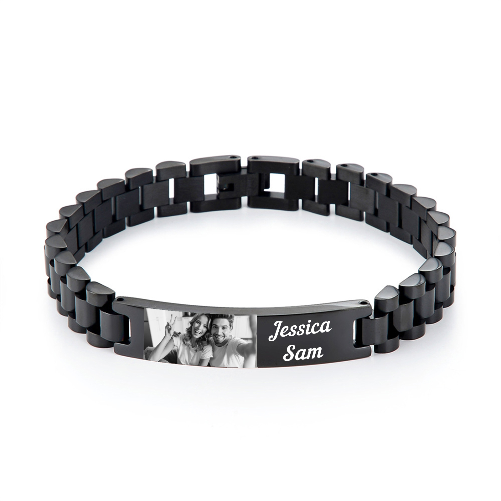 Father's Day Gifts Personalized Photo Bracelet Custom Initial ID Bar Men's Bracelet Bangle Gifts For Him