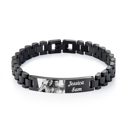 Father's Day Gifts Personalized Photo Bracelet Custom Initial ID Bar Men's Bracelet Bangle Gifts For Him