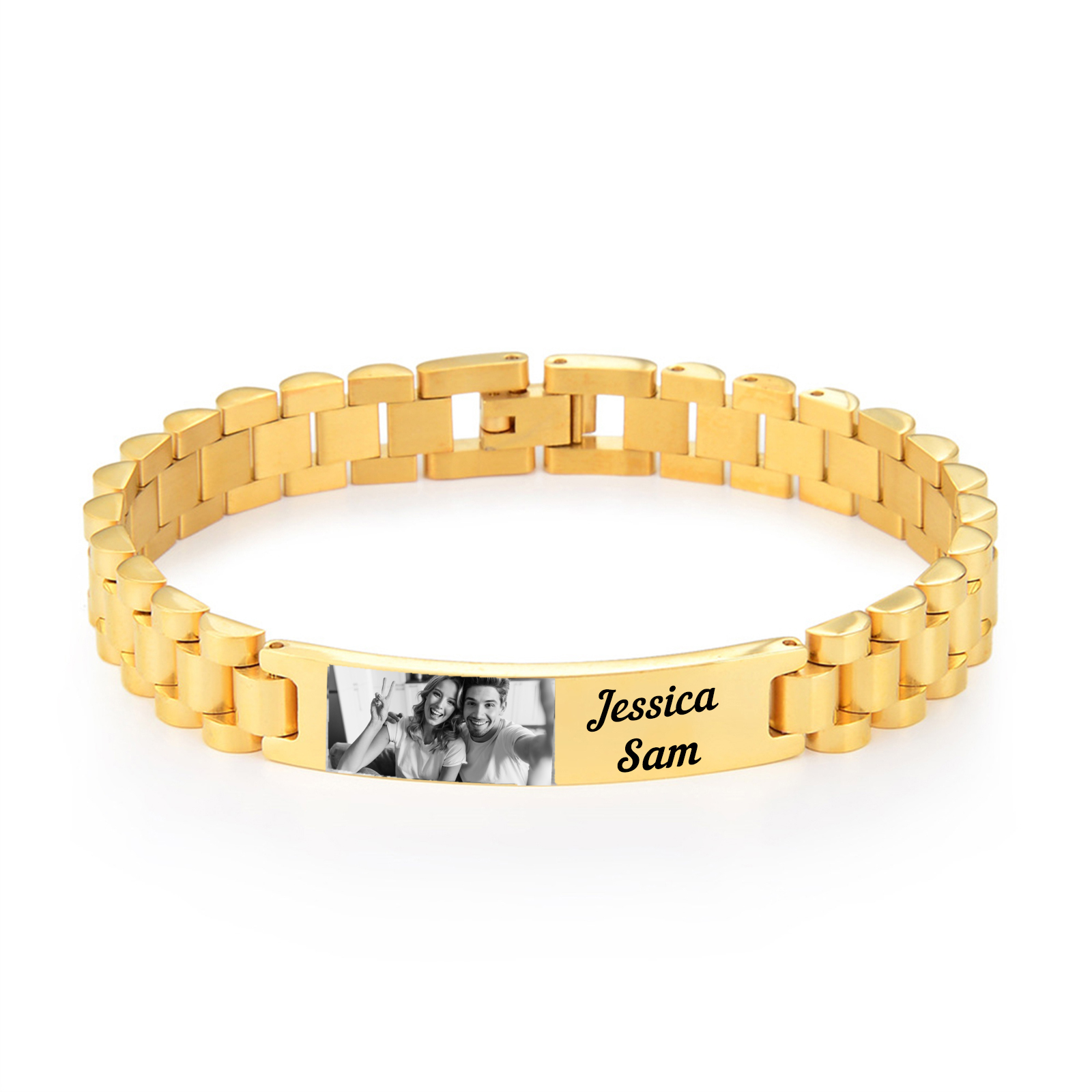 Personalised Photo Bracelet Custom Initial ID Bar Men's Bracelet Bangle Gifts For Him