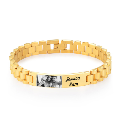 Personalised Photo Bracelet Custom Initial ID Bar Men's Bracelet Bangle Gifts For Him
