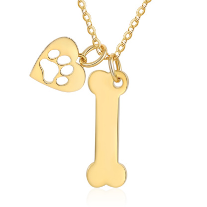 1 Name - Personalised Heart and Bones Charm Pendant Necklace, Custom Name Gift for Her