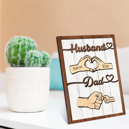 3 Names - Personalised Fist Bump Home Wooden Decor Father's Day Gift for Dad