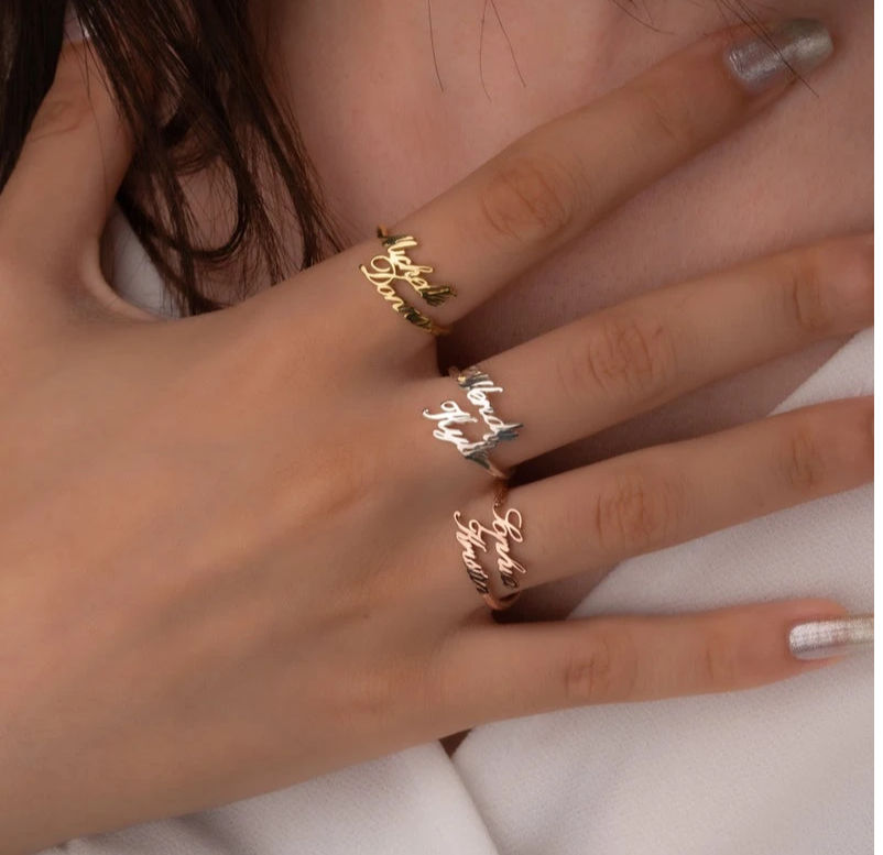 Personalized Name Ring Custom Rings with 2 Names Gifts for Mother Ring